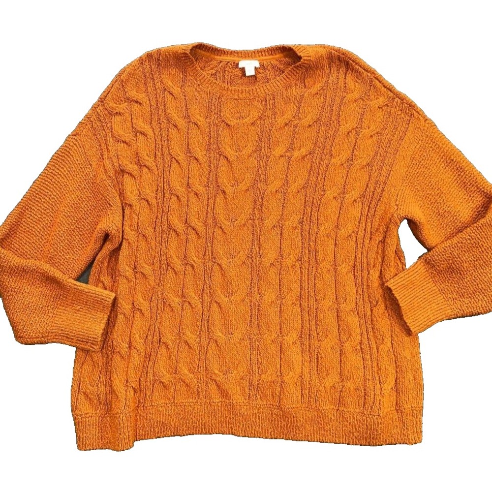 J Jill Sweater Womens Auburn Orange Cable Knit Sweater Crew Neck XL A011392